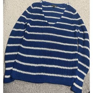 Banana Republic Womens Large Chunky Knit Pullover Sweater Blue 100%Italian Linen